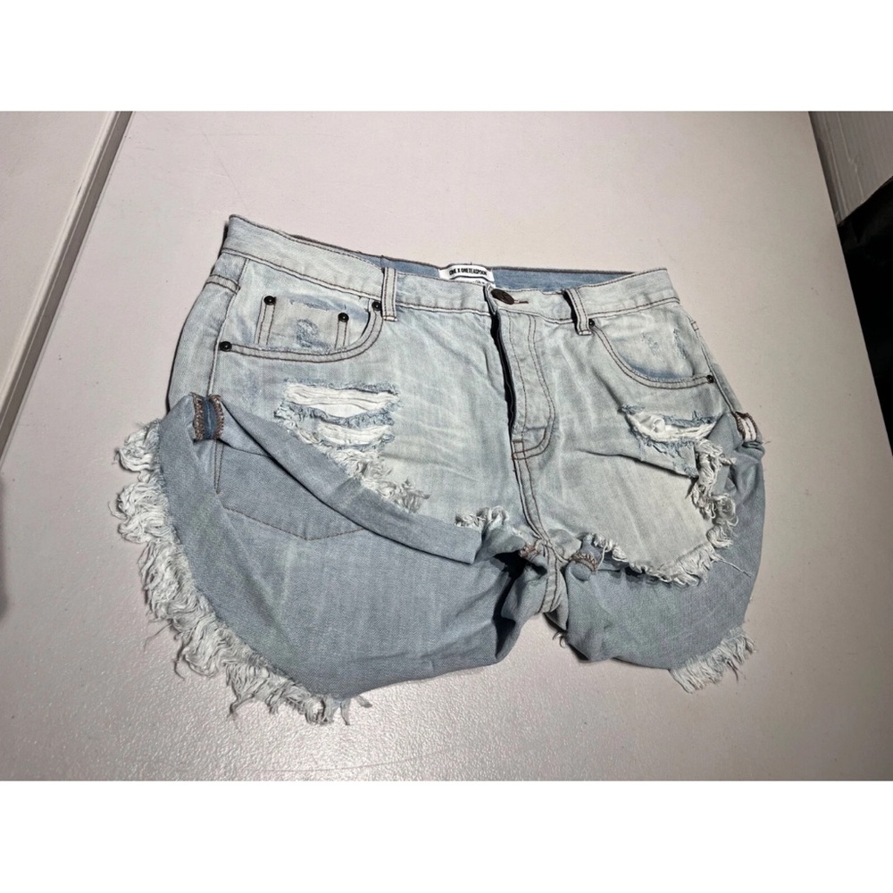 One Teaspoon Light Blue Distressed Jean Shorts
